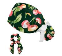 FVQL 1 Pack Surgical Cap with Hair Scrunchy, Cherry, Scrub Hat Ponytail Holder for Women, Green, One Size
