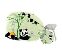 FVQL 2 Pack Scrub Caps Nurse Hats with Sweatband, Surgical Hats for Women, Panda Cartoon Funny Pattern