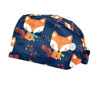 FVQL 2 Pcs Bouffant Caps Surgical Caps for Women, Nurse Hats, Fox Pattern Cartoon
