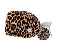 FVQL 2 PCS Bouffant Surgical Cap for Long Hair, Doctor Cap Scrub Cap, Leopard Print Pattern Art