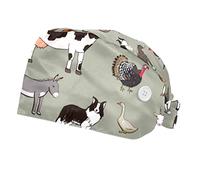 FVQL Pack of 2 Surgical Cap Scrub Cap with Buttons, Cow Sheep Pig Animal Pattern