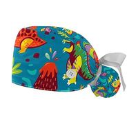 FVQL Set of 2 Bouffant Caps, Reusable Surgical Cap Scrub Caps Women, Dinosaurs and Flowers