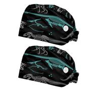 FVQL Set of 2 Bouffant Caps, Reusable Surgical Cap Scrub Caps Women, Dinosaurs Skeleton