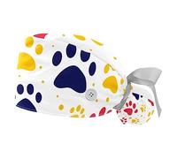 FVQL Set of 2 Scrub Caps Women Nurse Hats Surgical Cap, Animal Dog paw Pattern Footprint