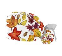 FVQL Set of 2 Scrub Caps Women Nurse Hats Surgical Cap, Leaf Autumn Pattern