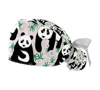 FVQL Set of 2 Scrub Caps Women Nurse Hats Surgical Cap, Seamless Pattern Animal Panda