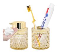 Fvstar Amber Bathroom Accessories Set,2pcs Glass Bathroom Accessory Set with Foam Soap Dispenser and Toothbrush Holder,Gold Soap and Toothbrush Holder Sets,Perfect for Housewarming Gift,Home Decor