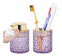 Fvstar Purple Bathroom Accessories Set, Glass Toothbrush Holder and Soap Dispenser, Gold Toothbrush and Toothpaste Holder, Glass Foaming Soap Dispenser, Bathroom Accessory Set for Decor
