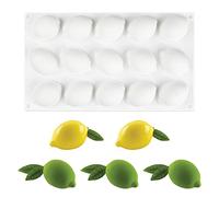 FVVMEED Lemon Shape Silicone Molds Mousse Cake Mold Cakes Non-Stick 3D Baking Pan Dessert Cheesecake Bakeware Mould For DIY Pastry Candy Chocolate Jelly Fondant Candy Cupcake Soap Candle, 15-Cavity