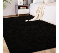 FVVRAX 90x150cm Black Shaggy Rug - Soft Fluffy Area Rug for Living Room & Bedroom, Non-Slip Plush Carpet for Kids, Nursery, Dorm, Machine Washable Large Floor Mat