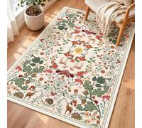 FVVRAX Area Rugs for Bedroom 80×150 cm, Washable Beige Rugs Living Room Non-Slip TPR Backing, Soft Boho Animal Floral Rugs Indoor Floor Carpet for Kitchen Room