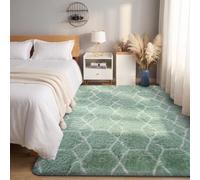FVVRAX Large Rugs Living Room, Non-Slip Washable Geometric Rugs for Bedroom | Modern Hexagonal Pattern Light Green Rug 120x170cm, High-Pile Fluffy Carpet for Lounge Nursery，Non-Shed Soft Rug for Kids