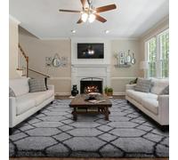 FVVRAX Large Rugs Living Room, Non-Slip Washable Geometric Rugs for Bedroom | Modern Hexagonal Pattern Green White Rug 140x200cm, High-Pile Fluffy Carpet for Lounge Nursery，Non-Shed Soft Rug for Kids