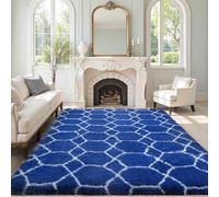 FVVRAX Modern Minimalist Rugs Living Room, 160x230cm Blue and White Large Fluffy Area Rug for Bedroom, Lounge, Non-Slip Thick Pile Shaggy Floor Carpet, Low Shedding