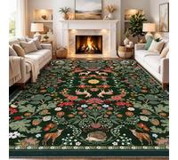 FVVRAX Rugs Living Room 160×230 cm, Dark Green Large Rugs for Bedroom, Non-Slip Backing Animal Boho Rug for Kitchen Nursery, Soft Short Pile Animals Design Carpet