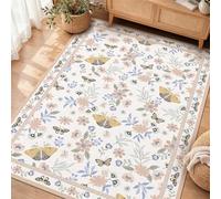 FVVRAX White Bedroom Rugs 80×150 cm, Washable Low Pile Butterfly Floral Rug with Non-Slip TPR Backing, Soft Floor Carpet for Kitchen, Entryway, Hallway