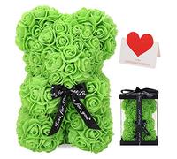 FVXR Rose Bear, Rose Teddy Bear 10 Inch Dozen Flowers Artificial Plants Decorations, Gift for Valentines Day, Mothers Day, Christmas,Birthday,Wedding Party Decorations with Clear Gift Box (15-Green)
