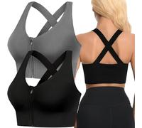FVXYnnv 2 Pack Sports Bras for Women, Zip Up Front Close, Cross Back Padded