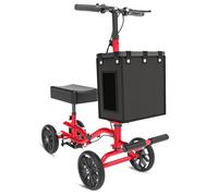 Fvzzin Lightweight Knee Scooter, Foldable & Adjustable Knee Scooter for Adults for Foot Surgery, Steerable Knee Walker with Detachable Basket, Includes DIY Stickers, Crutch Alternative-Hot Red