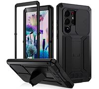 FW Samsung Galaxy S23 Ultra Metal Case with Slide Camera Cover Built in Screen Protector Full Body Hybrid S23 Ultra Case Metal Kickstand Military Heavy Duty Armor Silicone Case for Man Woman (Black)