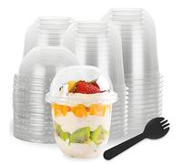 FWEEK 100PCS 360ml/12oz Dessert Cups with Lid, Clear Plastic Cups with Lids, Reusable Dessert Cups with Spoons for Party, Wedding