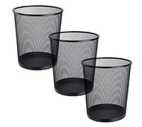 FWEEK 3 Pack Mesh Waste Paper Bin 12 Litres Metal Waste Basket Small Trash Can Rubbish Bin for Bedrooms Bathrooms Office Home Kitchens Supplies, 24 X 26cm Black Circular