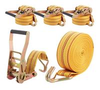 FWEEK 4 Sets Ratchet Tie Down Straps 5cm x 6m, 11000lb Break Strength, Heavy Duty Lashing Strap, Securing Straps with Handle and Metal J Hook for Trucks, Cars, Motorcycles - Yellow