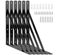 FWEEK Heavy Duty Triangle Shelf Brackets, 6Pcs 400mm Metal, Black - Wall Mount, Industrial-strength for Storage