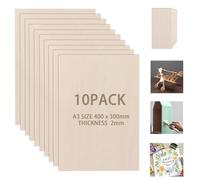 FWEEK Pack of 10 A3 Plywood Panels, 2 mm, 400 x 300 mm, A3 Plywood Panels, Unfinished Plywood Board, Birch Plywood for DIY Woodworking, Laser Processing, Model Making, Painting