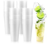 FWEEK Pack of 100 Plastic Cups, 17 oz/500 ml, Shatterproof Reusable Transparent Frosted Hard Plastic Cups for Drinks Parties, Birthday, Wedding