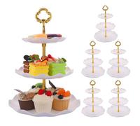 FWEEK Pack of 6 Large Stable 3-Tier Cupcake Stand 30cm Height Plastic Cake Stand Food Round Display for Wedding Birthday Graduation Afternoon Tea Party (Gold, Large)