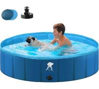 Fwiull Foldable Dog Paddling Pool, 120 x 30 cm, Blue, Round, Kid, Portable, Non-Slip, Drain Hole