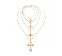 FWJUNHUYC Diamond studded cross pendant necklace, men's hip-hop niche, high-end feeling, collarbone chain, men's accessories, 19.68 inches, Copper, No Gemstone