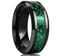 FWJUNHUYC Emerald Ruby Women's Ring Stainless Steel Dragon Pattern Men's Couple's Ring, 11#, Silver, Moissanite
