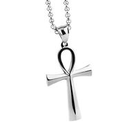 FWJUNHUYC Simplified smooth Egyptian Anka cross pendant titanium steel necklace, 22 Inch, White Gold, No Gemstone