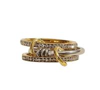 FWJUNHUYC Stainless steel interlocking full diamond zircon ring, dual color multi-element ring, Size 11 21.2mm, Stainless Steel, Jade