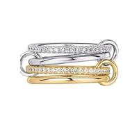 FWJUNHUYC Stainless steel interlocking full diamond zircon ring, dual color multi-element ring, Size 11 21.2mm, Stainless Steel, Jade