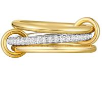 FWJUNHUYC Stainless steel interlocking full diamond zircon ring, dual color multi-element ring, Size 6 16.2mm, Stainless Steel, Jade