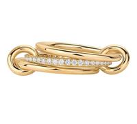 FWJUNHUYC Stainless steel interlocking full diamond zircon ring, dual color multi-element ring, Size 8 18.2mm, Stainless Steel, Jade