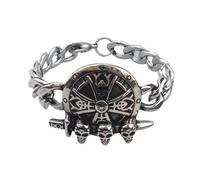 FWJUNHUYC Vintage Celtic knot, skull, stainless steel, Cuban bracelet, cross-punk men's jewelry, chalcedony