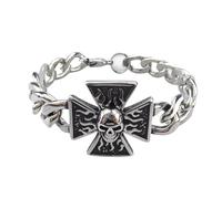 FWJUNHUYC Vintage Celtic knot, skull, stainless steel, Cuban bracelet, cross-punk men's jewelry, chalcedony