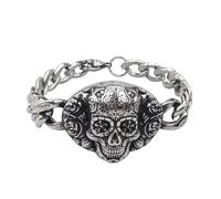 FWJUNHUYC Vintage Celtic knot, skull, stainless steel, Cuban bracelet, cross-punk men's jewelry, chalcedony