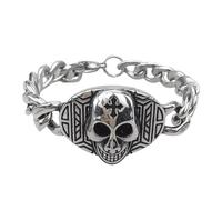 FWJUNHUYC Vintage Celtic knot, skull, stainless steel, Cuban bracelet, cross-punk men's jewelry, chalcedony