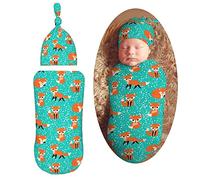 FWJZDSP Animal Print Cute Fox Seamless Newborn Swaddle Blankets Hat Sets Soft Baby Receiving Blanket Swaddle Sack for Baby Shower Infant Boy Girl Gift