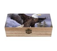 FWJZDSP Bald Eagle Wooden Storage Box Vintage Box with Lid And Front Clasp Rustic Home Decor Wooden Organizer for Jewelry Rings Earrings Office Supplies 7.9x3.7x2.3Inch