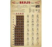 FWJZDSP Banjo Knowledge Metal Tin Signs Wall Deecor Chords Rolls Banjo Fretboard Positions Posters Banjo Beginner's Guide Plaques Music Studio Home Club Art 12x16 Inches