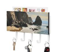 FWJZDSP Beach on The Pacific Coast Key Holder for Wall Self Adhesive Leather Key Rack Large Decorative Keys Hooks with 5 Hooks Hanging Keys Rack for Living Room Office White-Style