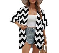 FWJZDSP Classic Black White Chevron Zigzag Pattern Pattern Women's Cardigan Jacket, Casual Long Sleeved Fashionable Jacket