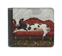 FWJZDSP Cow Lies on Couch Slim Bifold Wallet for Men Money Clip Leather Wallets Vertical Purse