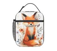 FWJZDSP Cute Fox and Floarl Lunch Box for Kids Girls Boys, Insulated Lunch Box, Fox Reusable Lunch Bag for School, Office, Work, Picnic, Travel